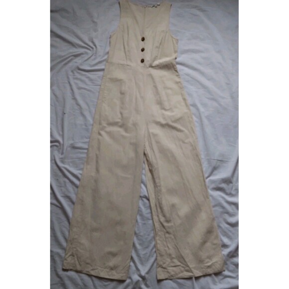 Madewell Linen Blend Jumpsuit Romper Button Front Ivory Boho Womens Size 0 - Picture 3 of 13